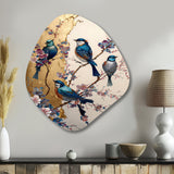 Multicolor Birds On Plum Blossoms Tree II - Asymmetric Metal Wall Art