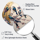 Multicolor Birds On Plum Blossoms Tree II - Asymmetric Metal Wall Art