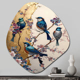 Multicolor Birds On Plum Blossoms Tree II - Asymmetric Metal Wall Art