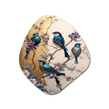 Multicolor Birds On Plum Blossoms Tree II - Asymmetric Metal Wall Art