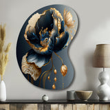 Deep Blue And Gold Single Flower I - Asymmetric Metal Wall Art