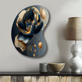 Deep Blue And Gold Single Flower I - Asymmetric Metal Wall Art