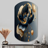 Deep Blue And Gold Single Flower I - Asymmetric Metal Wall Art