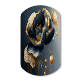 Deep Blue And Gold Single Flower I - Asymmetric Metal Wall Art