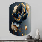 Deep Blue And Gold Single Flower I - Asymmetric Metal Wall Art