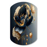 Deep Blue And Gold Single Flower I - Asymmetric Metal Wall Art