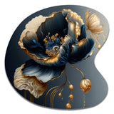 Deep Blue And Gold Single Flower I - Asymmetric Metal Wall Art