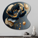 Deep Blue And Gold Single Flower I - Asymmetric Metal Wall Art