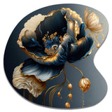 Deep Blue And Gold Single Flower I - Asymmetric Metal Wall Art