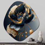 Deep Blue And Gold Single Flower I - Asymmetric Metal Wall Art