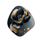 Deep Blue And Gold Single Flower I - Asymmetric Metal Wall Art