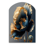 Deep Blue And Gold Single Flower IV - Asymmetric Metal Wall Art