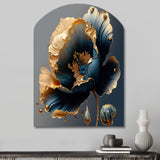 Deep Blue And Gold Single Flower IV - Asymmetric Metal Wall Art