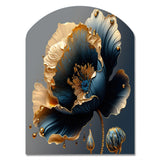 Deep Blue And Gold Single Flower IV - Asymmetric Metal Wall Art