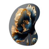 Deep Blue And Gold Single Flower IV - Asymmetric Metal Wall Art