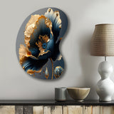 Deep Blue And Gold Single Flower IV - Asymmetric Metal Wall Art