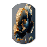 Deep Blue And Gold Single Flower IV - Asymmetric Metal Wall Art