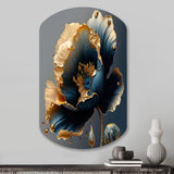 Deep Blue And Gold Single Flower IV - Asymmetric Metal Wall Art