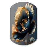 Deep Blue And Gold Single Flower IV - Asymmetric Metal Wall Art