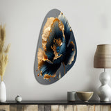 Deep Blue And Gold Single Flower IV - Asymmetric Metal Wall Art