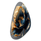 Deep Blue And Gold Single Flower IV - Asymmetric Metal Wall Art