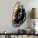 Deep Blue And Gold Single Flower IV - Asymmetric Metal Wall Art