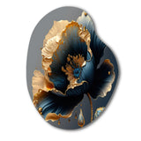 Deep Blue And Gold Single Flower IV - Asymmetric Metal Wall Art