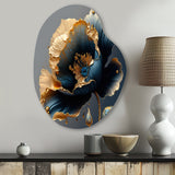 Deep Blue And Gold Single Flower IV - Asymmetric Metal Wall Art