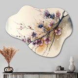 Pink And Plum Cherry Blossom Branch I - Asymmetric Metal Wall Art