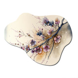 Pink And Plum Cherry Blossom Branch I - Asymmetric Metal Wall Art