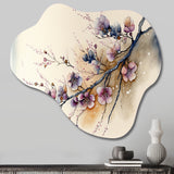 Pink And Plum Cherry Blossom Branch I - Asymmetric Metal Wall Art