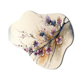 Pink And Plum Cherry Blossom Branch I - Asymmetric Metal Wall Art