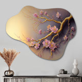 Pink And Plum Cherry Blossom Branch VII - Asymmetric Metal Wall Art