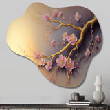 Pink And Plum Cherry Blossom Branch VII - Asymmetric Metal Wall Art