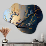 Blue Cherry Blossom Branch I - Asymmetric Metal Wall Art