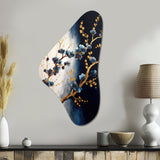 Blue Cherry Blossom Branch VI - Asymmetric Metal Wall Art