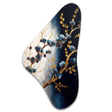 Blue Cherry Blossom Branch VI - Asymmetric Metal Wall Art