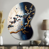 Blue Cherry Blossom Branch VI - Asymmetric Metal Wall Art