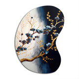 Blue Cherry Blossom Branch VI - Asymmetric Metal Wall Art