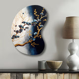 Blue Cherry Blossom Branch VI - Asymmetric Metal Wall Art