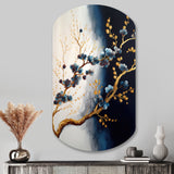 Blue Cherry Blossom Branch VI - Asymmetric Metal Wall Art