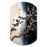 Blue Cherry Blossom Branch VI - Asymmetric Metal Wall Art