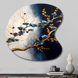 Blue Cherry Blossom Branch VI - Asymmetric Metal Wall Art