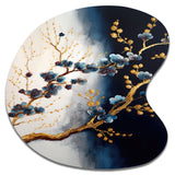 Blue Cherry Blossom Branch VI - Asymmetric Metal Wall Art