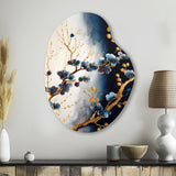 Blue Cherry Blossom Branch VI - Asymmetric Metal Wall Art