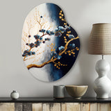 Blue Cherry Blossom Branch VI - Asymmetric Metal Wall Art