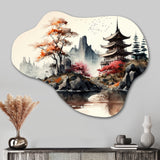 Watercolor Japenese Landscape I - Asymmetric Metal Wall Art