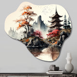 Watercolor Japenese Landscape I - Asymmetric Metal Wall Art