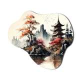 Watercolor Japenese Landscape I - Asymmetric Metal Wall Art