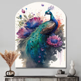 Cute Peacock Floral Art I - Asymmetric Metal Wall Art